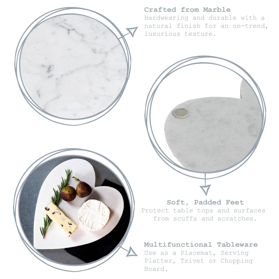 image 1 of Argon Tableware Heart Marble Chopping Board - 23 x 27cm | White | White
