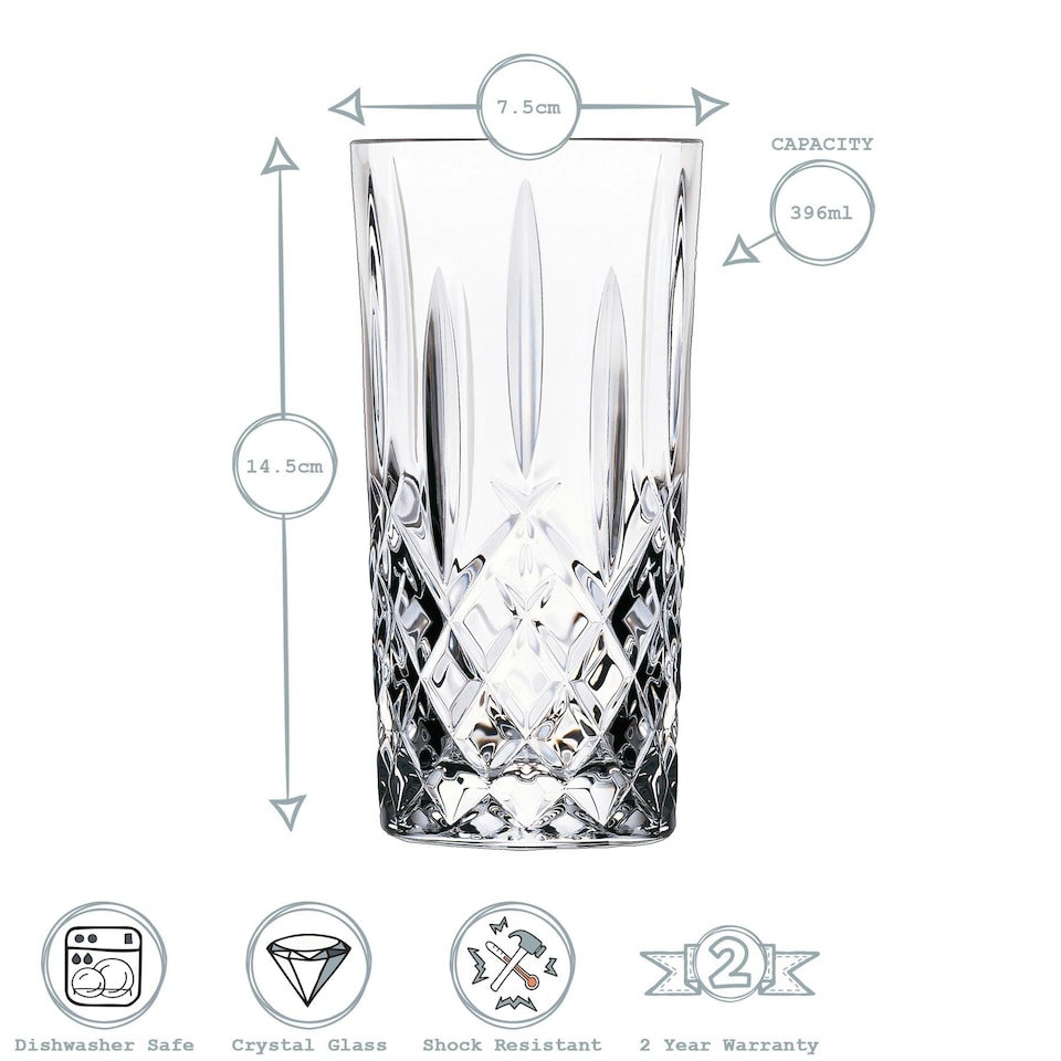 image 1 of RCR Crystal Orchestra Cut Glass Highball Cocktail Glasses Tumblers Set - 396ml - Pack of 6 Clear