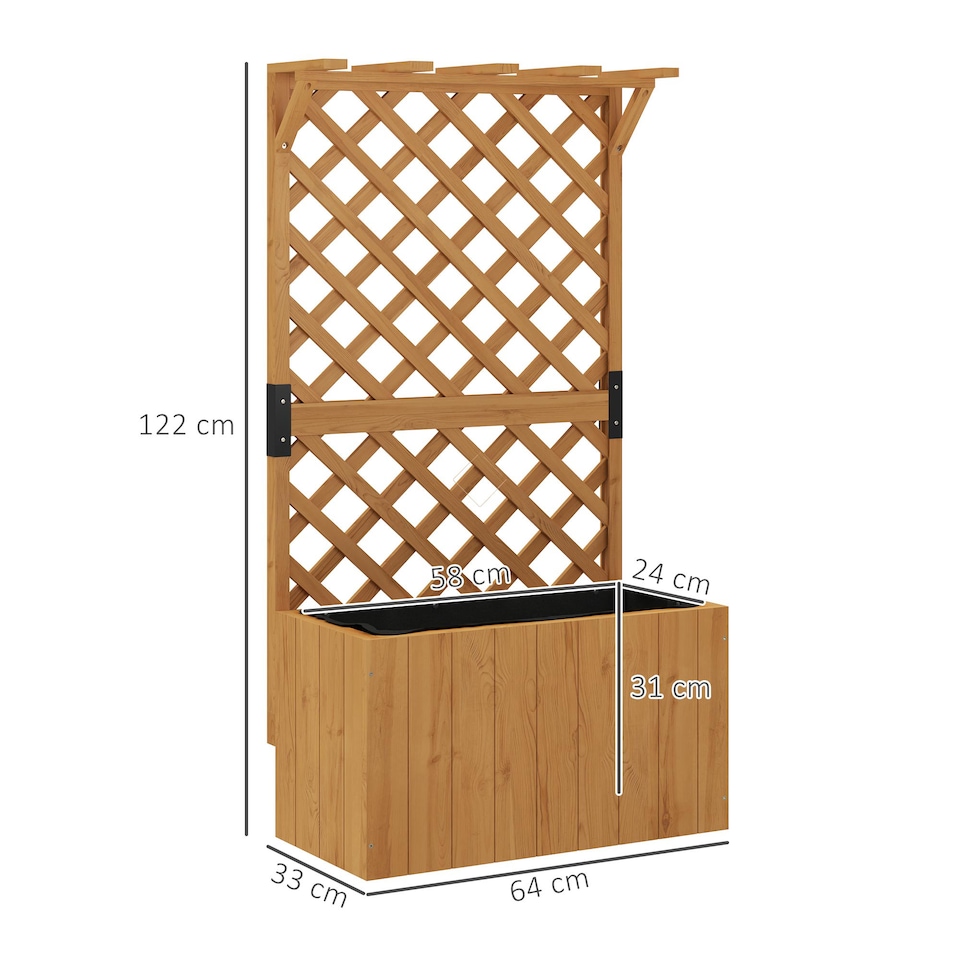 image 1 of Outsunny Outdoor Wooden Planter with Trellis and Drainage Holes, Natural