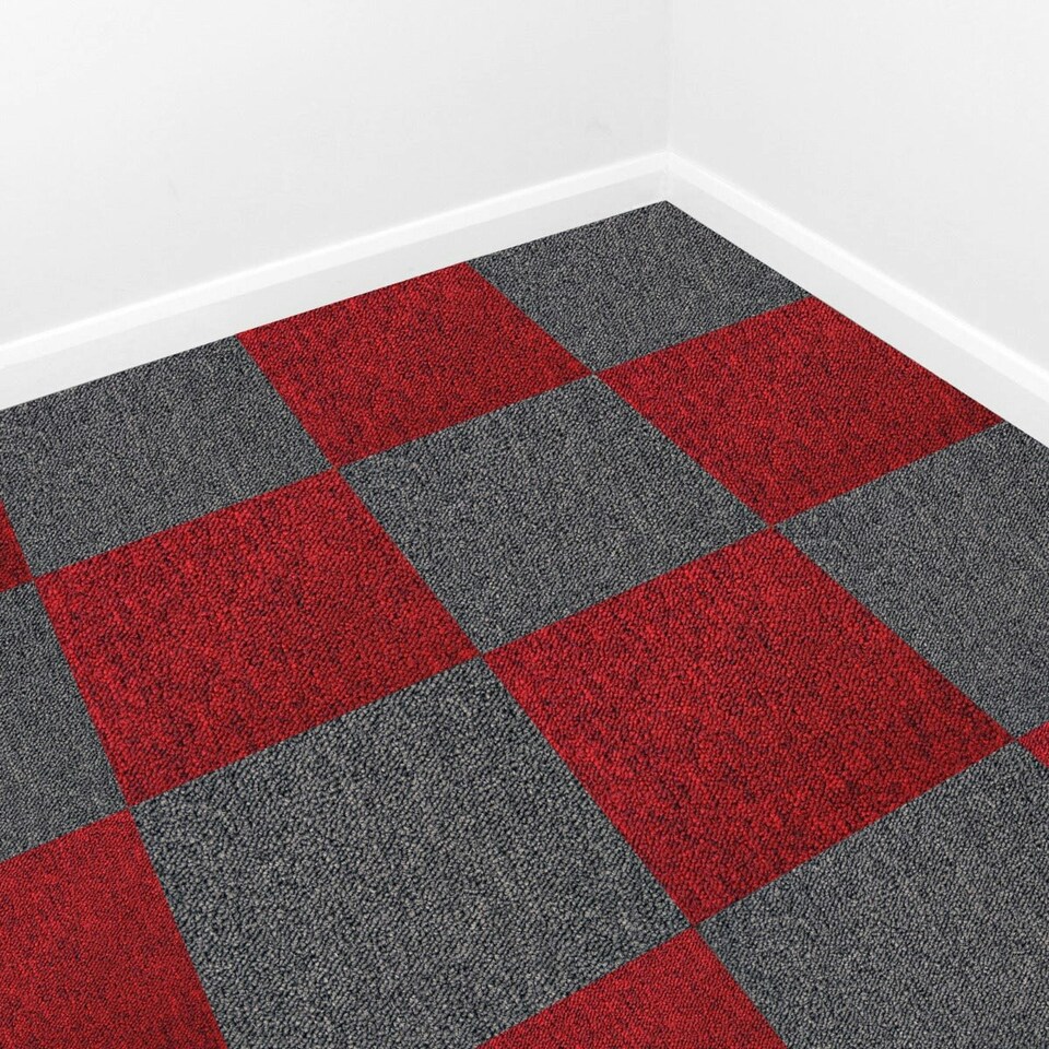 image 1 of 40 x Carpet Tiles 10m2 / Scarlet Red & Charcoal Black Red