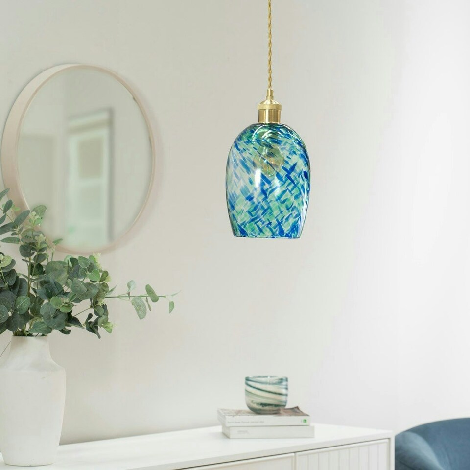 image 1 of ValueLights India Green Confetti Glass with Gold Fitting Easy Fit Lamp Shade