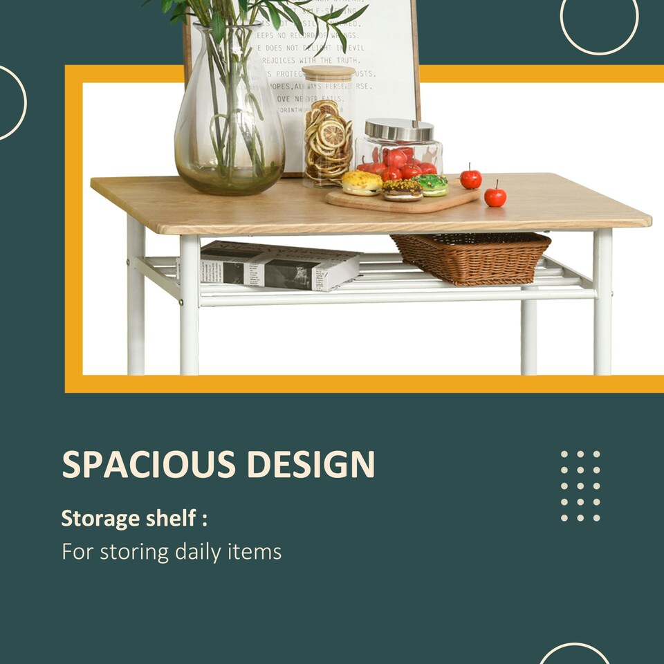 image 1 of HOMCOM 3-Piece Dining Set with 2 Matching Chairs and 1 Table, White and Oak