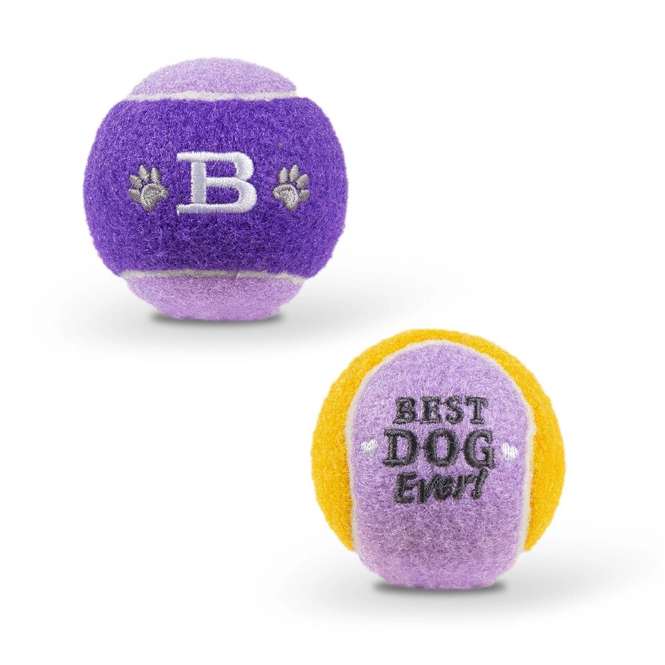 image 1 of Pre-Personalised Dog Ball Gift Pack 2pcs Purple B