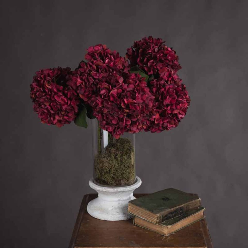 image 1 of Autumn Ruby Hydrangea Artificial Flower - Fabric/Plastic - L18 x W18 x H42 cm - Red - Single Stem
