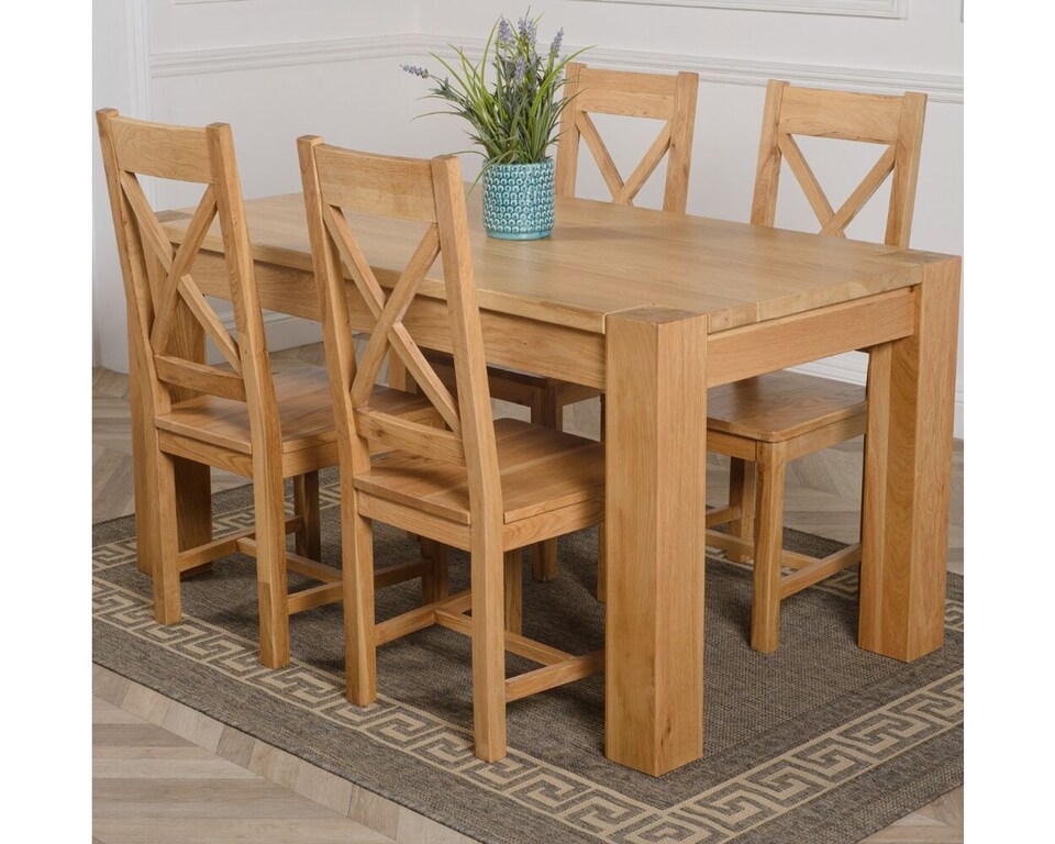 image 1 of Kuba 150 x 85 cm Chunky Medium Oak Dining Table and 4 Berkeley Chairs | Brown | Brown