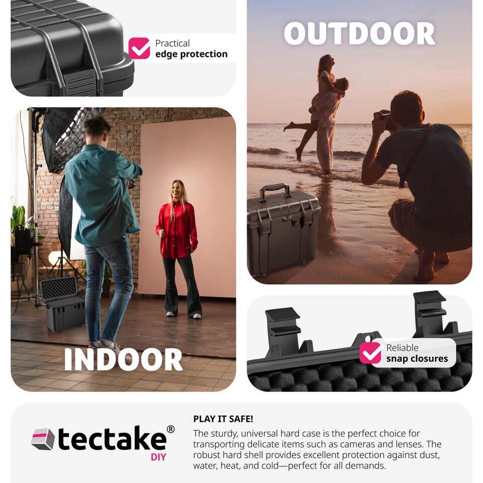 image 1 of Camera Case - hard shell, thick foam inserts, waterproof 41 x 22 x 34 cm | Black | black | L | 1