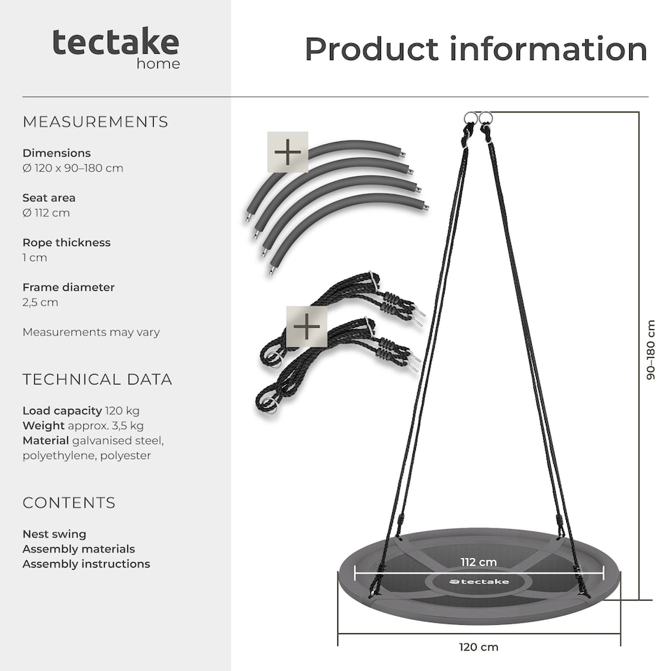 image 1 of Swing - 120 kg weight capacity, height-adjustable | Grey | grey/black | Ø 120 cm | 1