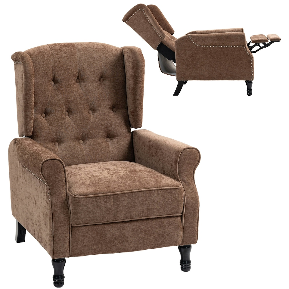 image 1 of HOMCOM Manual Reclining Armchair Recliner with Footrest Brown Brown