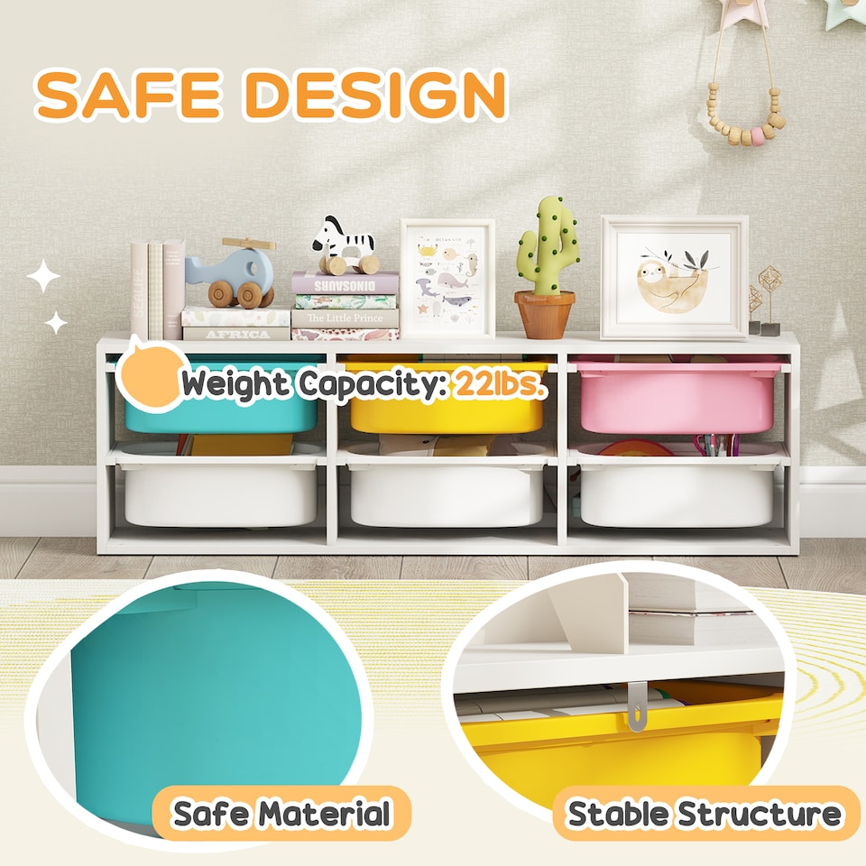 image 1 of AIYAPLAY 2 Tiers Toy Storage Organiser with 6 Plastic Bins, Low Height