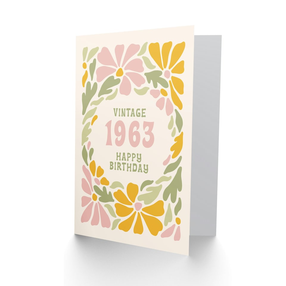 image 1 of Vintage Retro Pastel Floral Her Born 1963 Aged 62 Years Old 62nd Birthday Card