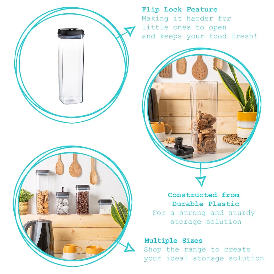 image 1 of Argon Tableware Food Storage Container - 1.9 Litre - Black Airtight Plastic Storage Pantry Food Organiser with Flip Lock Lid