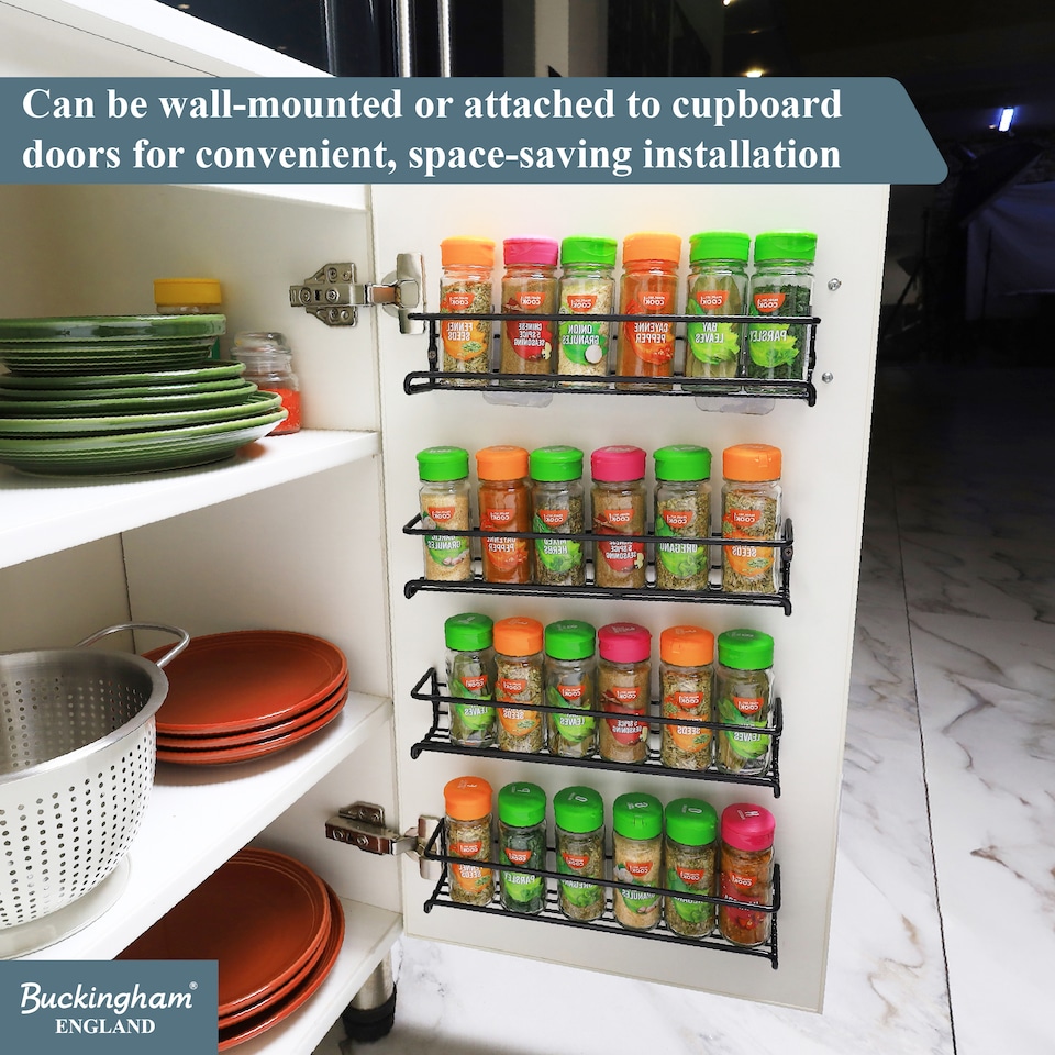 image 1 of Buckingham 4 Tier Spice Racks Organiser wall-mounted with Adhesive Stickers. | Silver