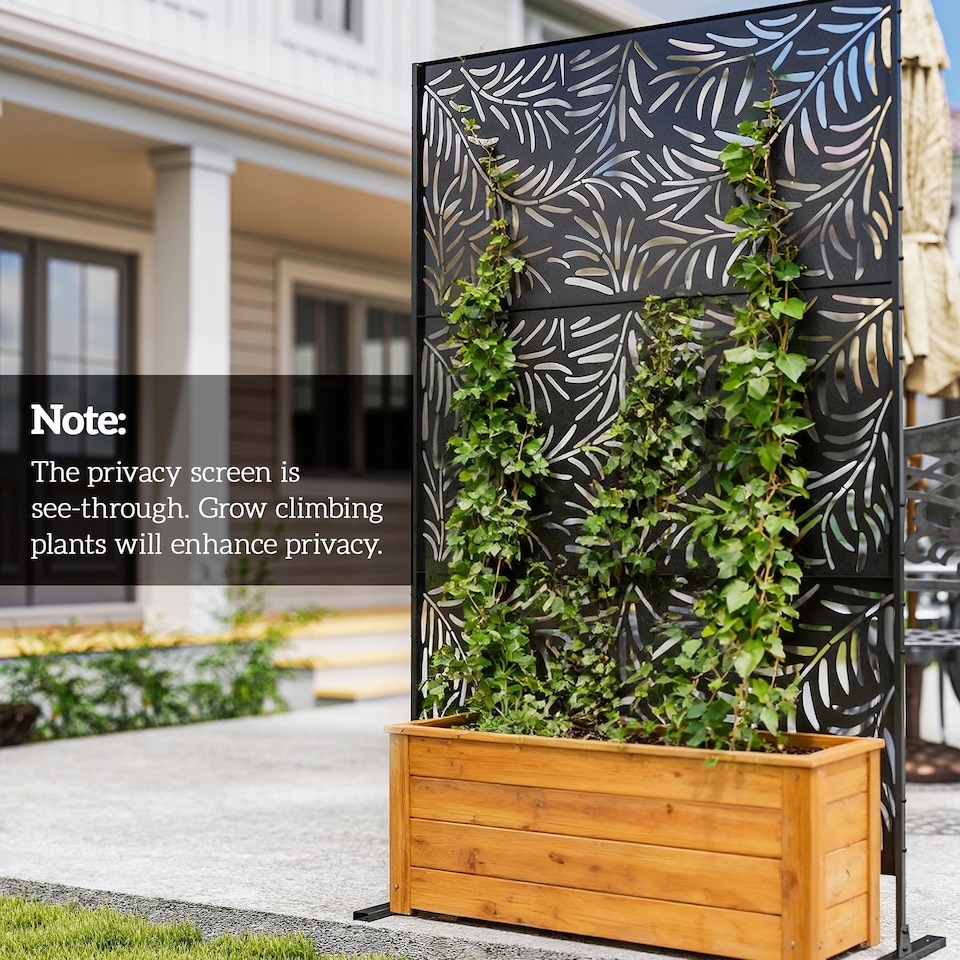 image 1 of Outsunny 6.5FT Metal Outdoor Privacy Screen Panel w Stand and Screws