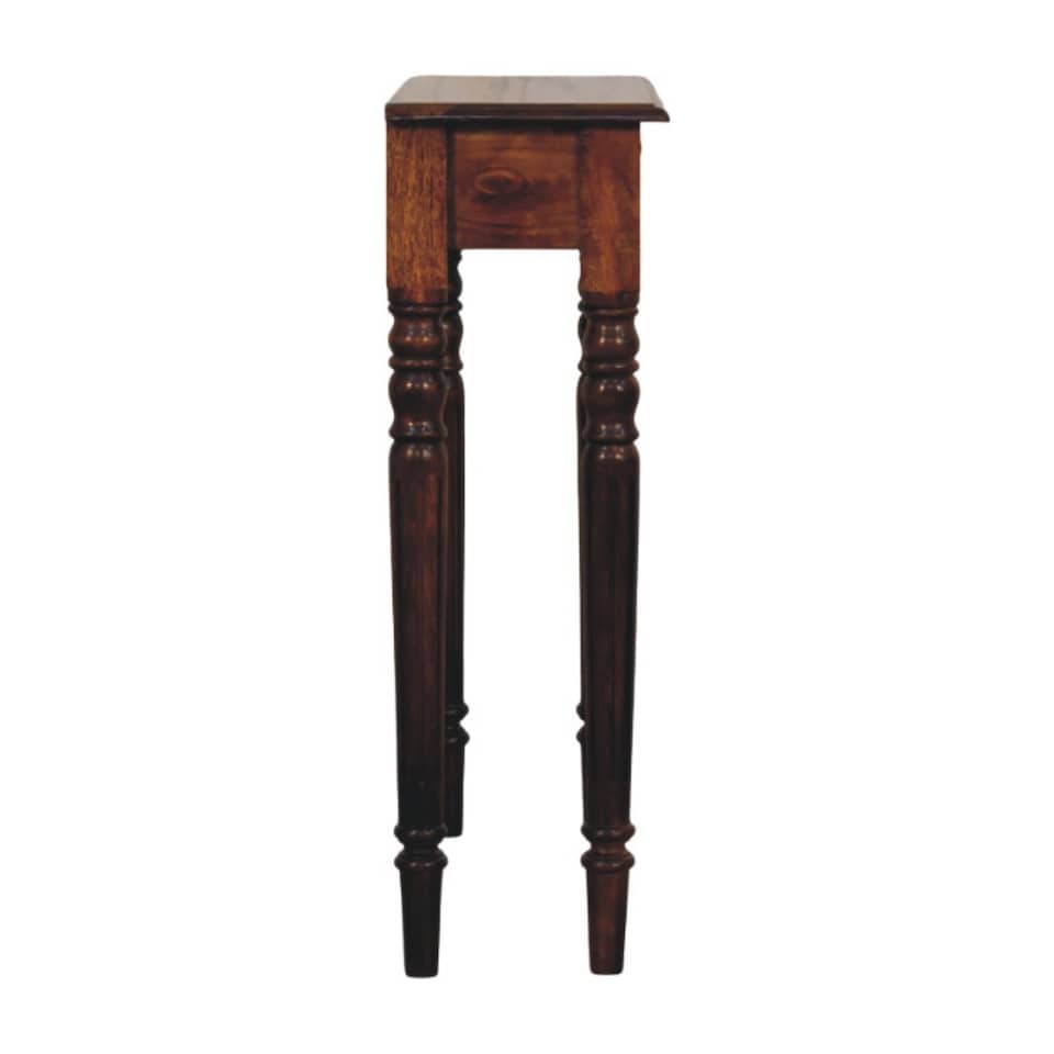 image 1 of Artisan Furniture Solid Wood Turned Legs 1 Drawer Chestnut Console, Brown