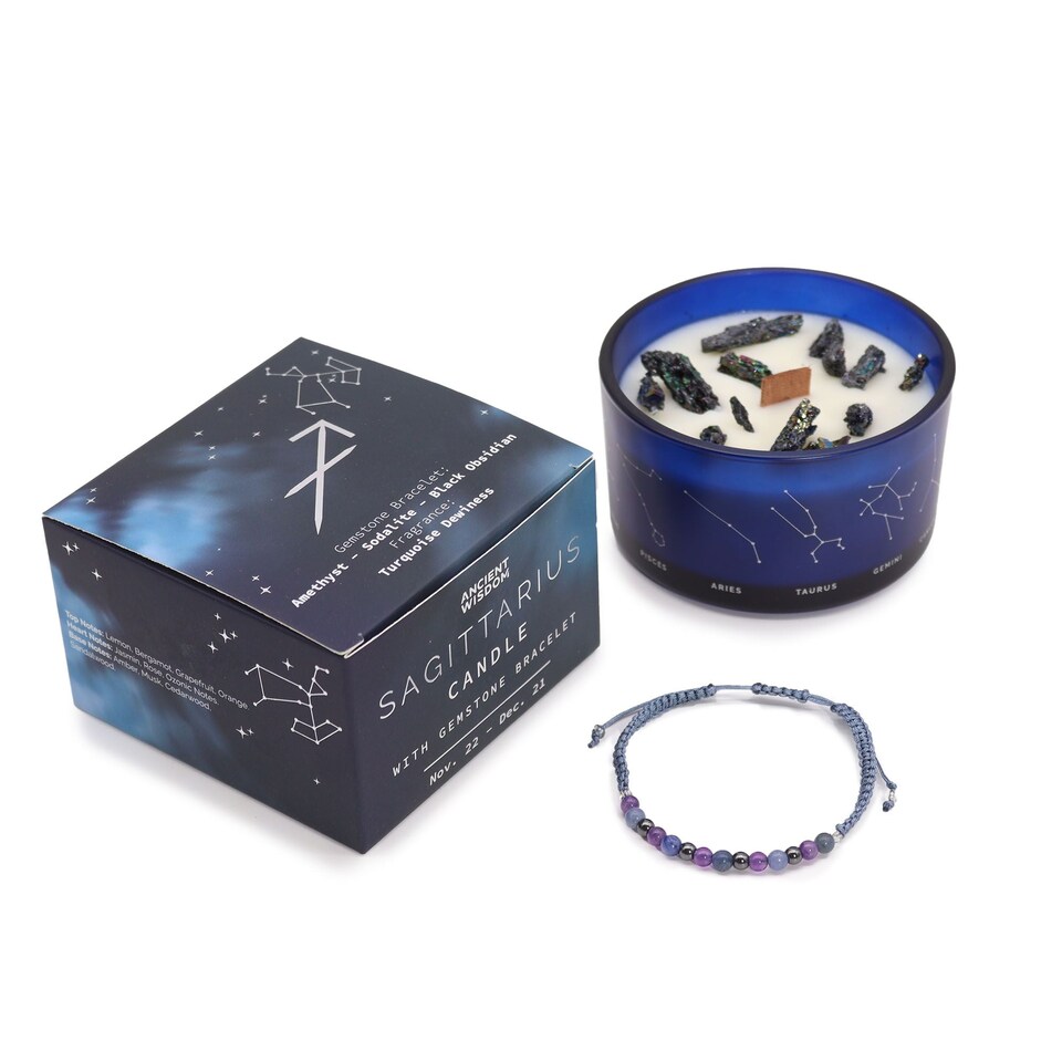 image 1 of Serenityy Zodiac Crystal Candle with Gemstone Bracelet - Sagittarius