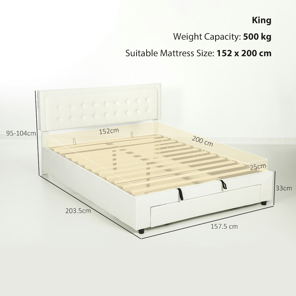 image 1 of HOMCOM King Size Bed Frame with Storage and Adjustable Headboard, Cream