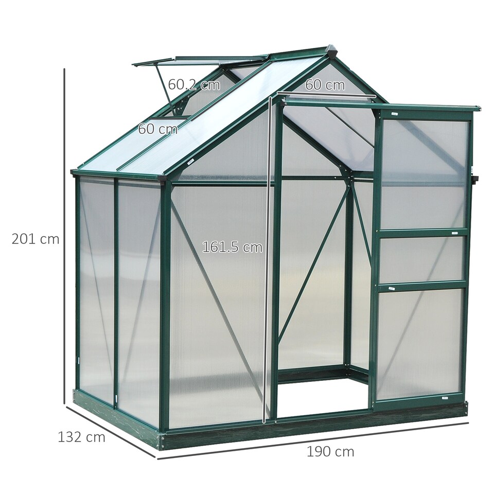 image 1 of Outsunny 6x4ft Walk-In Polycarbonate Greenhouse Plant Grow Galvanized