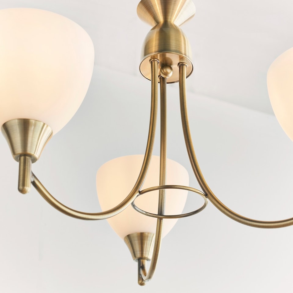 image 1 of Alton 3 Light Multi Arm Ceiling Pendant Antique Brass, Opal Glass, E14