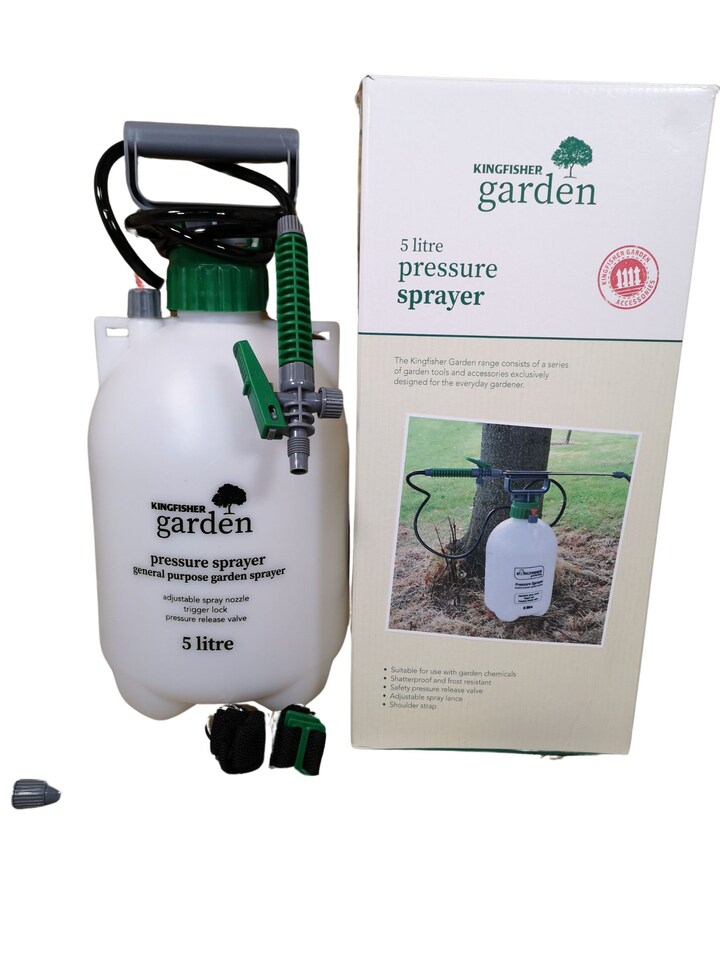 image 1 of 5 Litre Garden Pressure Sprayer with Shoulder Strap for Weeds / Fertiliser | White | White
