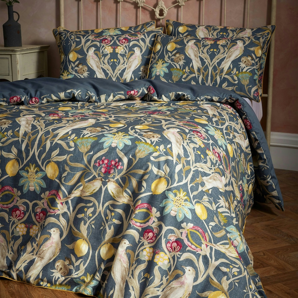 image 1 of Edinburgh Weavers Liberty Floral Birds Luxury Cotton Double Duvet Cover Set