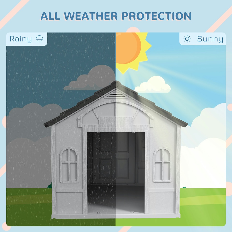 image 1 of PawHut Weather-Resistant Dog House, Puppy Shelter for Large Dogs - Grey