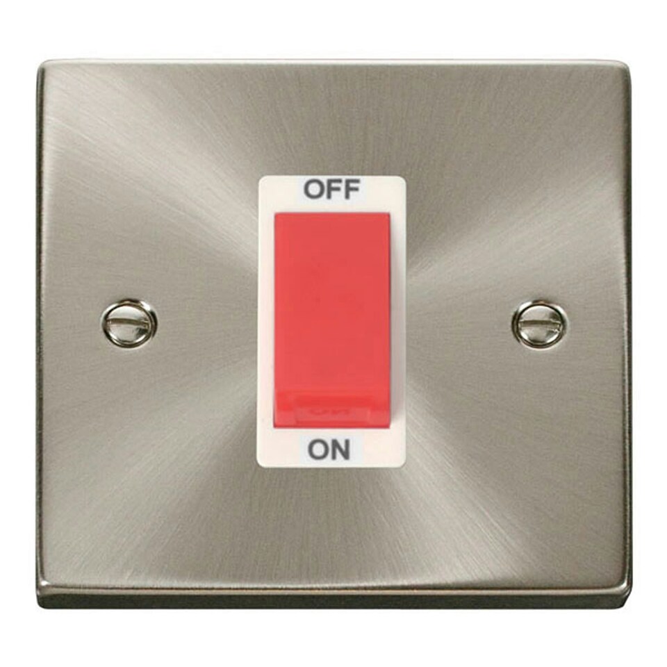 image 1 of SE HOME Satin / Brushed Chrome 1 Gang Size 45A Switch White | Satin Chrome
