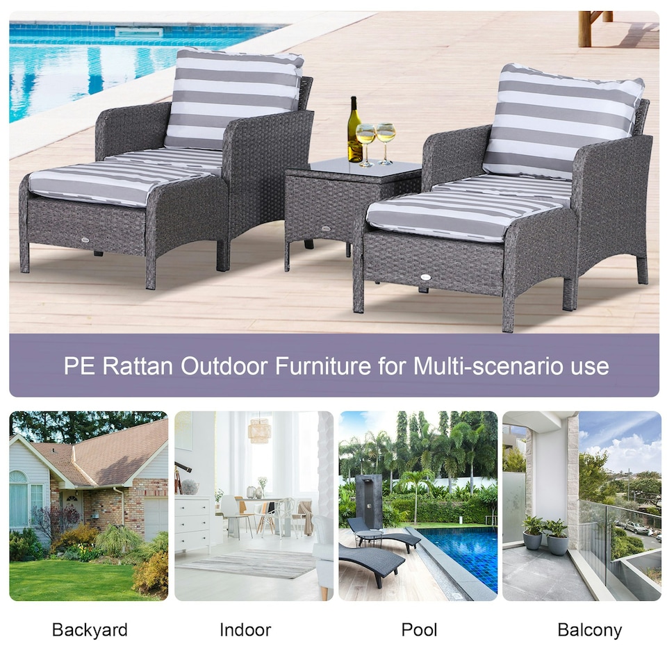 image 1 of Outsunny 5 Pieces Outdoor Patio Furniture Set Wicker Conversation Set Deep Grey