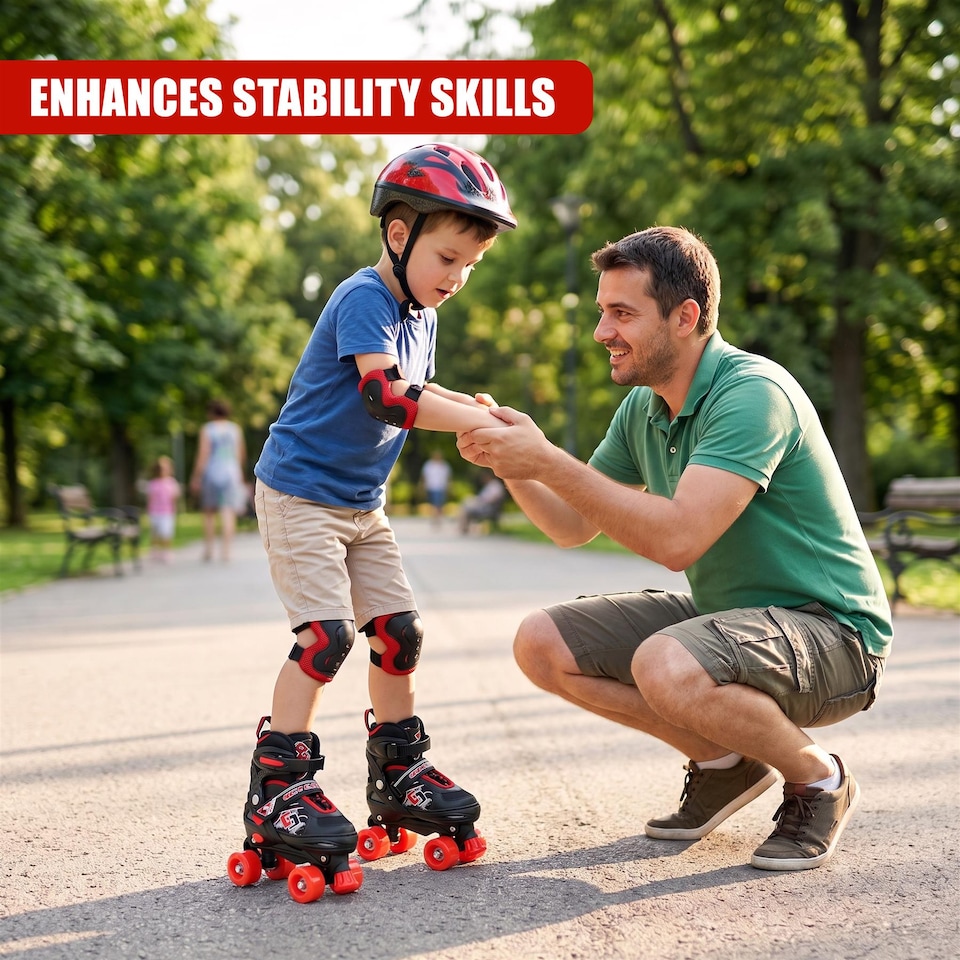 image 1 of The Magic Toy Shop Kids Adjustable Roller Skates, Black & Red, Medium