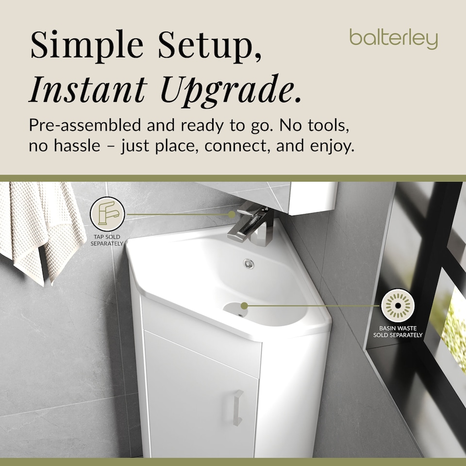 image 1 of Balterley Free Standing 1 Door Corner Vanity Basin Unit - Balterley | White | Gloss White | 1