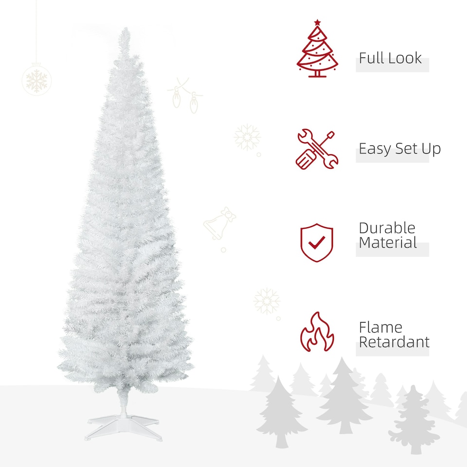 image 1 of HOMCOM 6FT Pencil Artificial Christmas Tree with Solid Stand Tips White