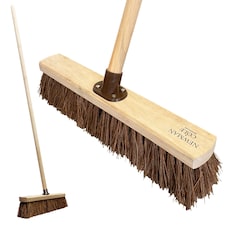 12" Soft Coco Outdoor Sweeping Brush 46cm Yard Broom with 120cm Wooden Hand