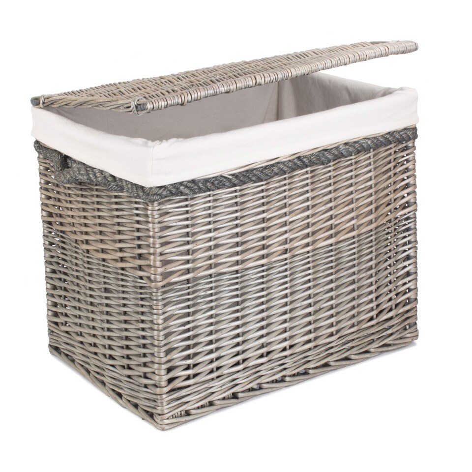 image 1 of 58cm Lined Antique Wash Wicker Storage Basket | White | White | One Size