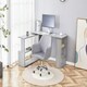 image 2 of Grey Office Desk L-shaped with Grey Velvet Upholstered Chair Wooden Room Furniture Grey