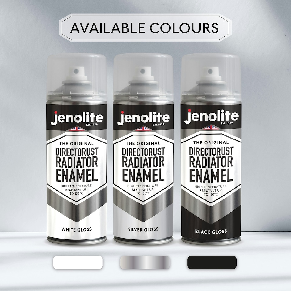 image 1 of Jenolite Directorust Radiator Enamel Paint - White Gloss - 400ml Spray Can - 3-Pack