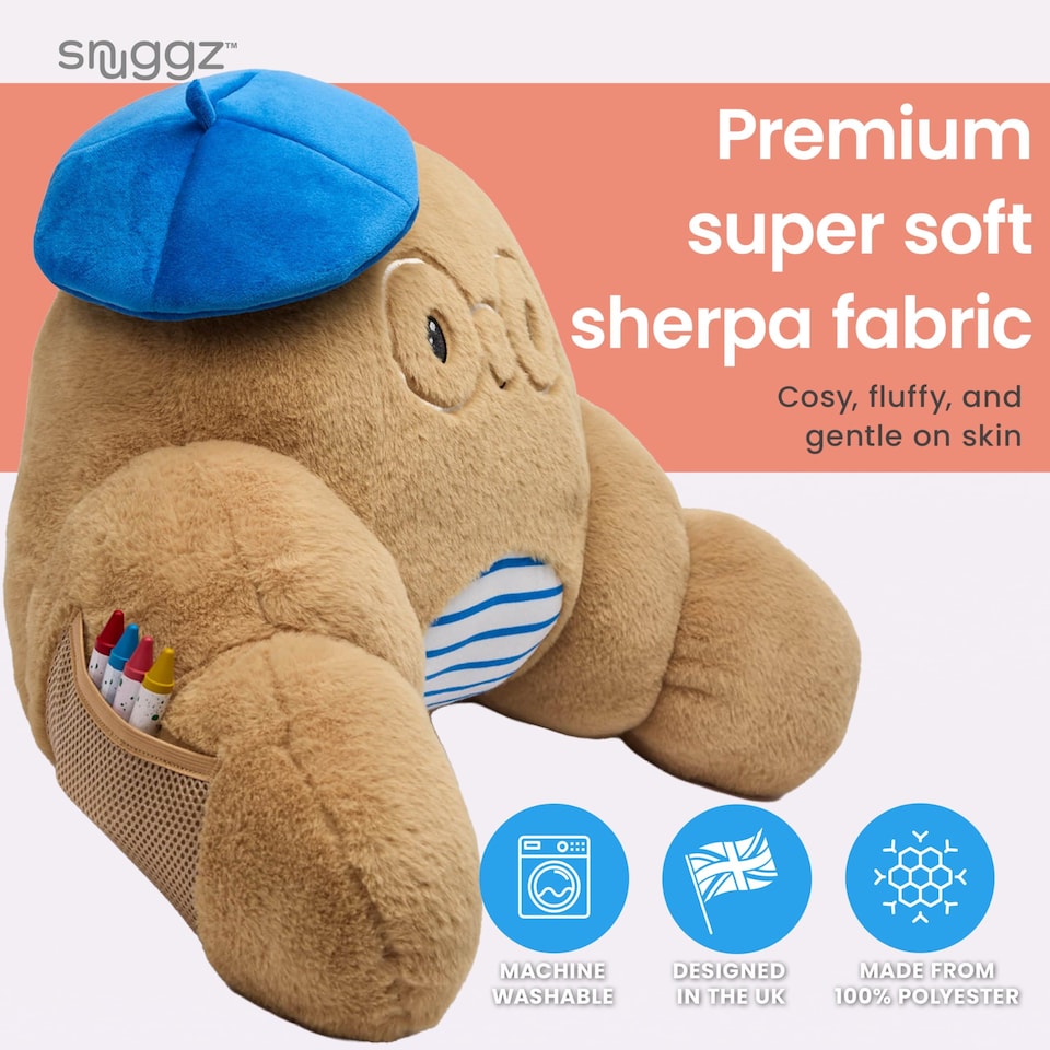 image 1 of Snuggz Croissant Cuddle Cushion with Side Pocket with Carry Handle 3D Novelty Design Back Support Soft Cosy Bed Pillow - 59 x 36 x 34 cm