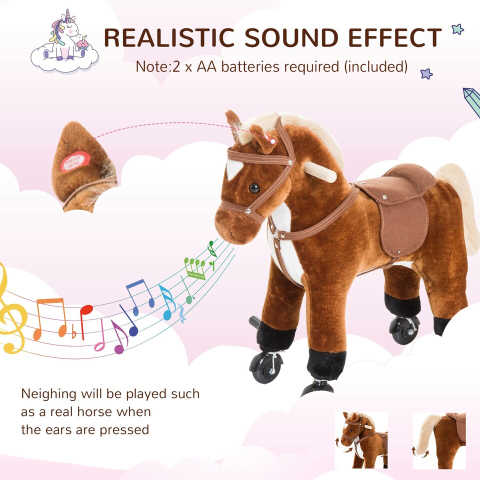 image 1 of HOMCOM Rocking Horse Ride on Rocker Children Plush Toy Wooden Horse Sound