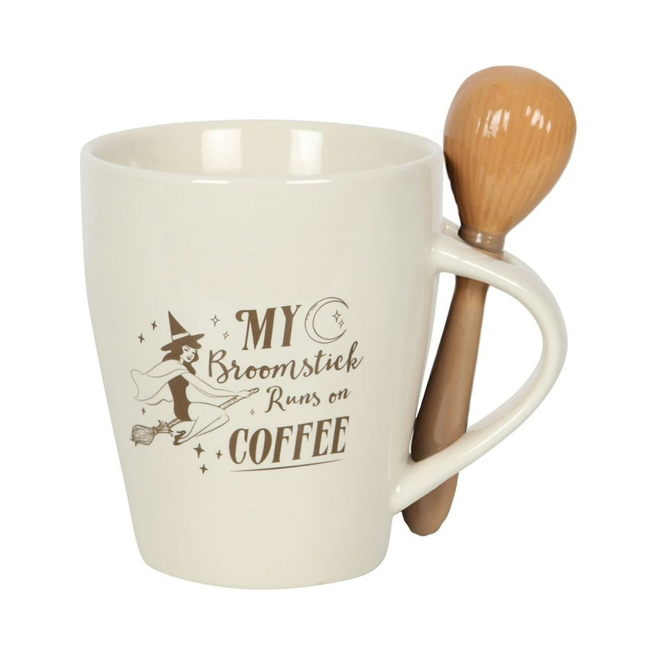 image 1 of Broomstick Runs on Coffee Mug and Spoon