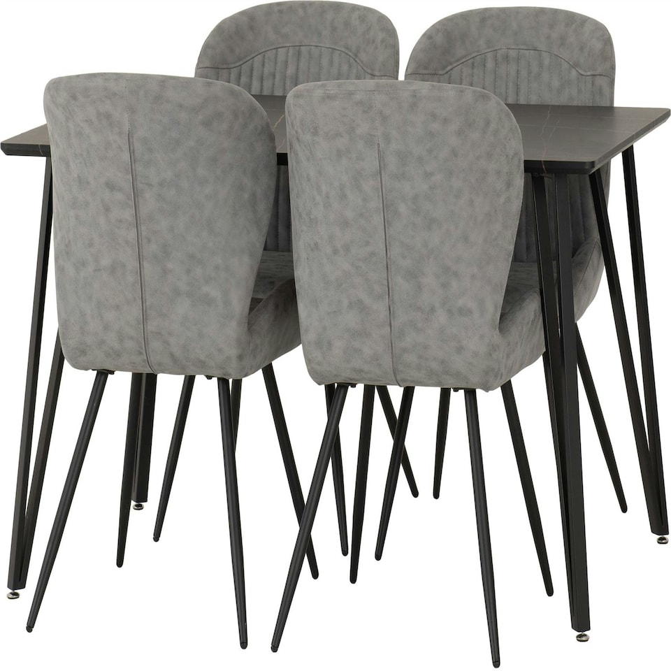 image 1 of Marlow Dining Set with Quebec Chairs Black | Black Marble/Grey Faux Leather