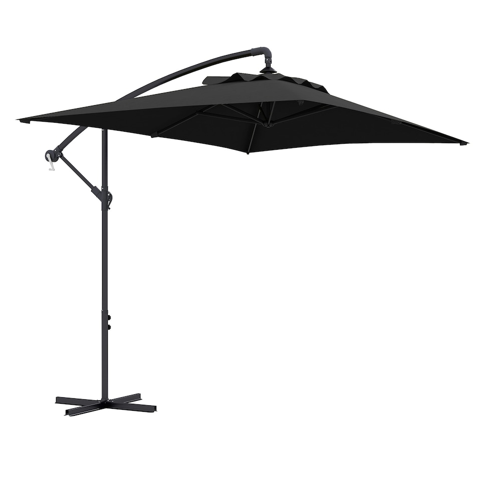 image 1 of Outsunny 3 m Cantilever Parasol with Cross Base, Crank Handle, 6 Ribs, Black