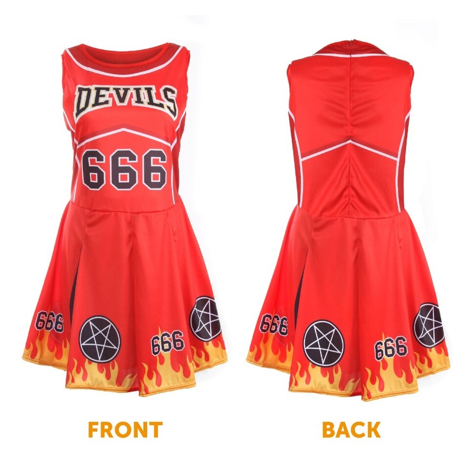 image 1 of Devil Cheerleader Costume - Facepaint and Pom Poms | Red | 2XL