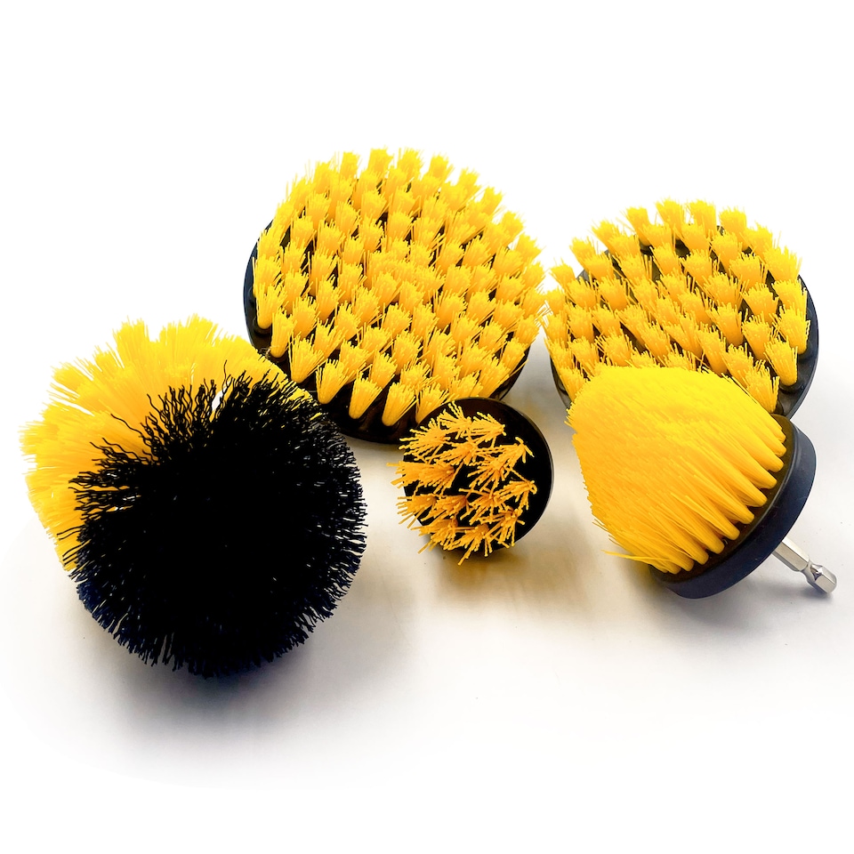 image 1 of 5 Piece Drill Cleaning Brush Set with Nylon Bristles, Plastic Power Scrubber Attachments for Bathroom, Car and Carpet Cleaning