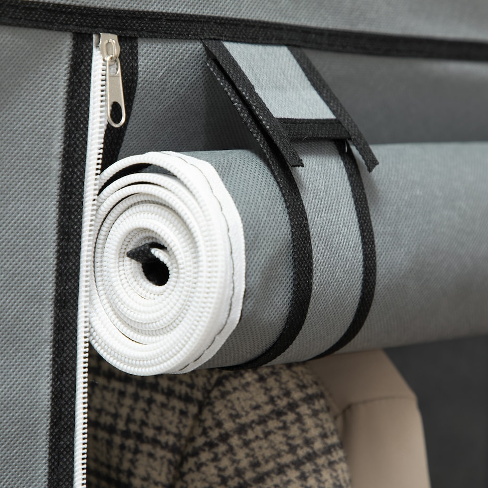 image 1 of HOMCOM Fabric Wardrobe, Portable Wardrobe, Clothes Storage Unit with 8 Shelves, 2 Hanging Rods, 125 x 43 x 162.5 cm, Light Grey | Grey | Light Grey