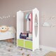 image 3 of Kids MDF Wooden Hanging Clothes Rail Wardrobe Storage Shelves with Inserts Mirror | Green | Green