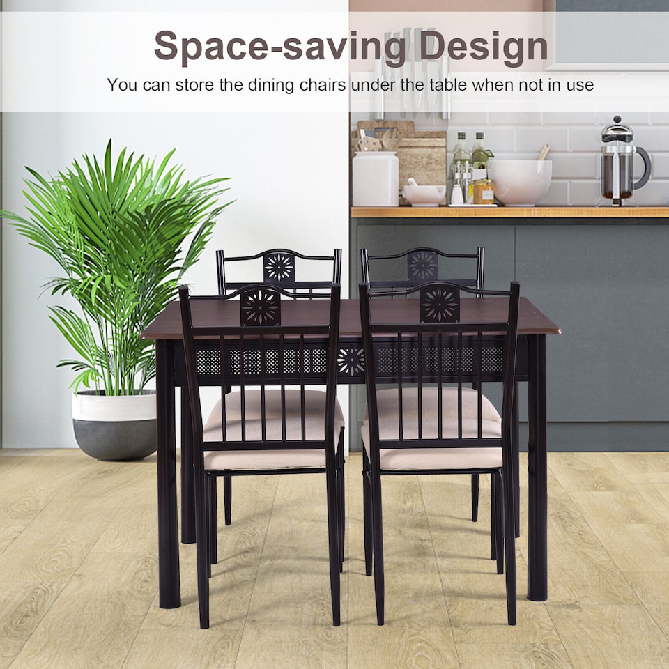 image 1 of COSTWAY 5PCS Dining Table & Chair Set Breakfast Bar Kitchen Furniture with Padded Seat
