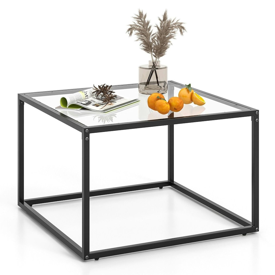 image 1 of COSTWAY Tempered Glass Top Coffee Table Accent Side Table | Grey