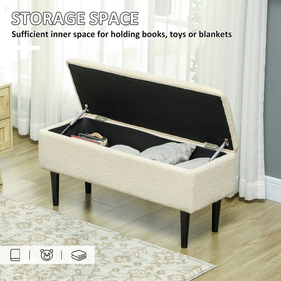 image 1 of HOMCOM 15" Ottoman Storage Box with 47L Storage Capacity, Cream White