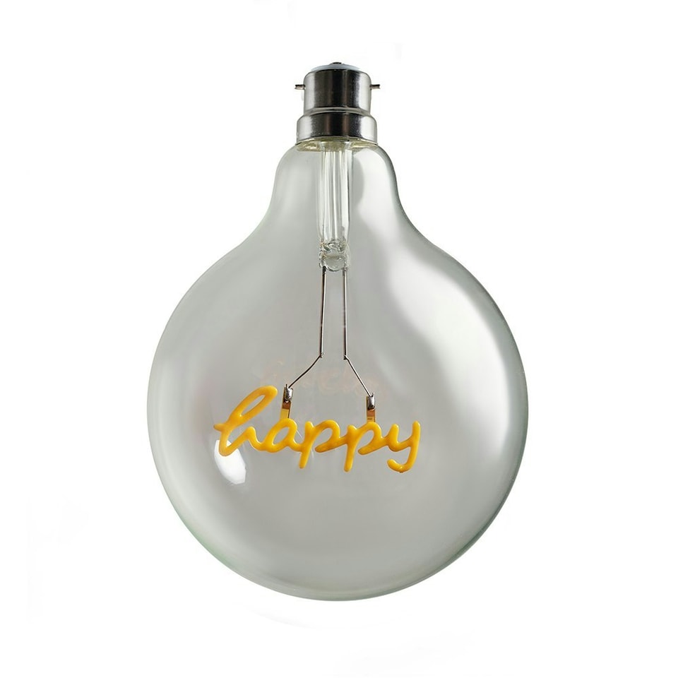 image 1 of ValueLights Vintage Style 2w LED BC B22 Bayonet Cap Word Script Happy Design Clear Light Bulb - Happy