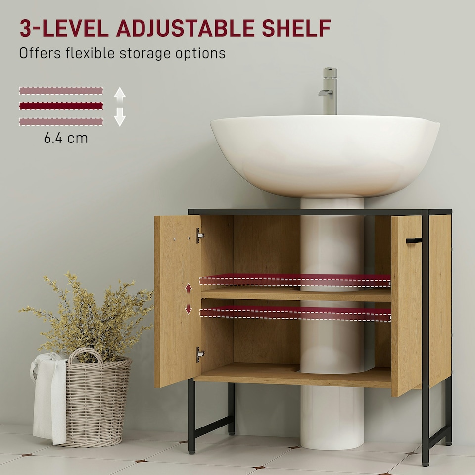 image 1 of HOMCOM Bathroom Under Sink Cabinet for Basin without or with Pedestal Nature Brown | Black