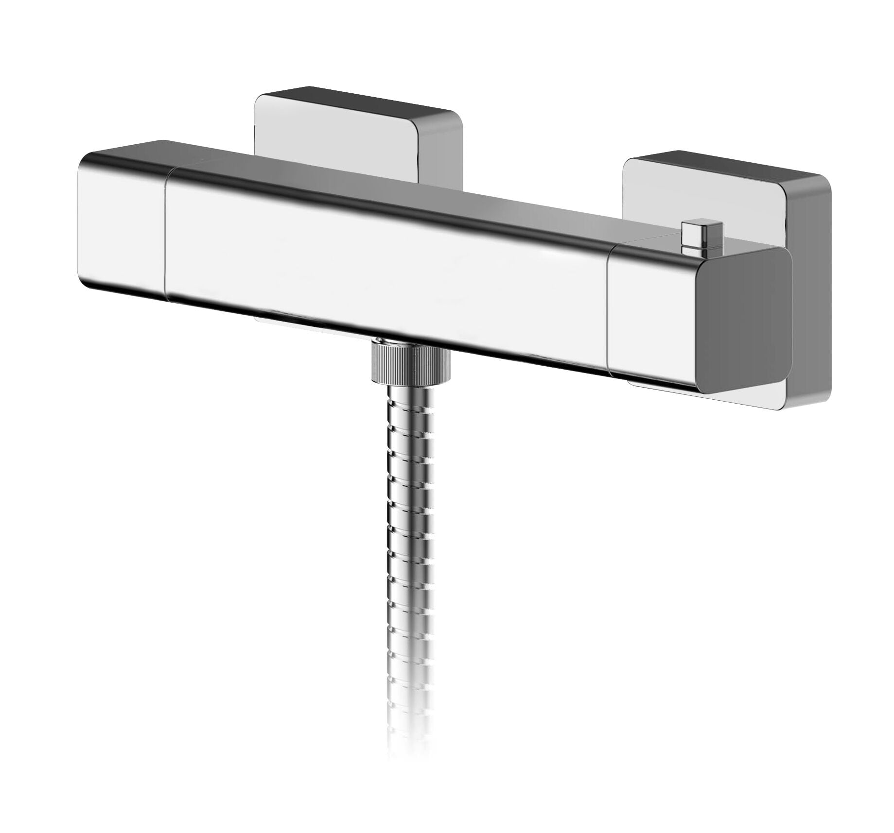 Swinscoe Contemporary Bathroom Wall Mount Square Thermostatic Bar Valve With Bottom Outlet, 55mm X 261mm, Chrome - Balterley