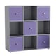 image 1 of 9 Cube Wooden Bookcase Shelving Unit with 5 Collapsible Fabric Drawers | Multi | Grey & Lilac | 1